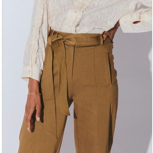 NWT Cleobella Charlotte Organic Cotton Belted Wide-Leg Pants in Camel Size XS - Picture 2 of 8